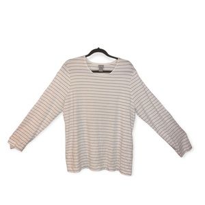 Chico's Cream and Gray Striped Long Sleeve Top